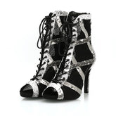 Women's 9.5cm Heel Peep Toe Hollow-out Heels Dance Boots JazSalsa Dancing Shoes