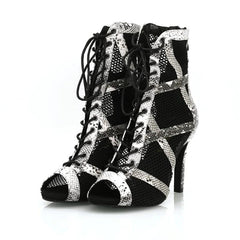 Women's 9.5cm Heel Peep Toe Hollow-out Heels Dance Boots JazSalsa Dancing Shoes