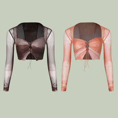 Women's Mesh Lace-Up Long Sleeve Latin Dance Tops Dance Wear Dance Tops