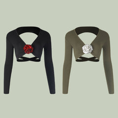 Women's Milk Silk Flower Long Sleeve Latin Dance Tops Dance Wear Dance Tops