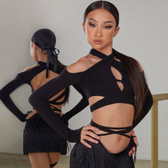 Girls Long-sleeved Dance Tops Practice Bodysuit