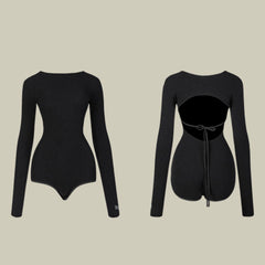 Girls Black Long-sleeved Dancewear Practice Tops Bodysuit