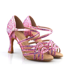 Women's Pink Sparkling Glitter Customized Heel Salsa Latin Dance Shoes Ballroom Dance Shoes