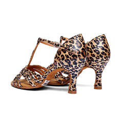 Women's Leopard Leatherette Customized Heel T-Strap Latin Dance Shoes Ballroom Dance Shoes