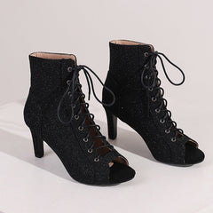 Women's PU 9cm Silm Heel Sequin Lace-up Dance Boots JazDance Shoes