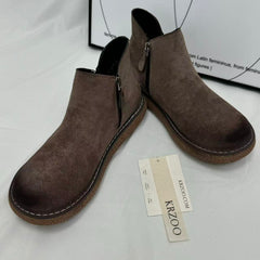 Velvet-textured distressed thick-soled short boots