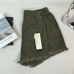 Stretch waistband drawstring denim shorts