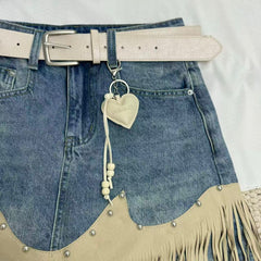 Tassel-embroidered short skirt