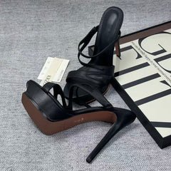 Waterproof platform leather high-heeled shoes