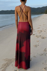 Metal Ring Cami Ruffled Slit Bodycon Party Maxi Dresses-Red