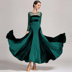 Women's Velvet Long Sleeve Modern Dance Dress Ballroom Dance Costume Training Performance