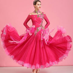 Women's Lace Diamond WaltBallroom Dance Competition Modern Dance Large Swing Dress