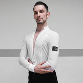 YJFY-Men's Long Sleeve V Neck Latin Dance Tops Dance Wear