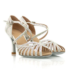 Women's Sparng Gliiter Customized Heel White Latin Bride Dance Shoes