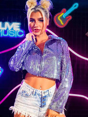 Silver Sequin Jacket - Edgy Short Sparkling Jacket Top