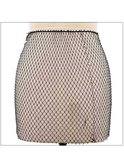 Black Rhinestone Mesh Skirt With Elastic Waistband