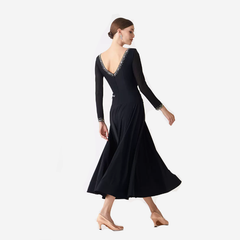 YUN Customisable-Women's Long Sleeve V-neck DiamonWaltModern Ballroom Dance Dress