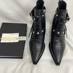 Black Leather Buckle Ankle Boots