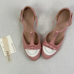 T-shaped buckle mid-calf shoes