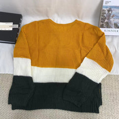 Round-Neck Color-Block Knitted Sweater