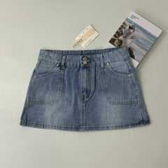 Double-button high-waisted slim-fit denim skirt
