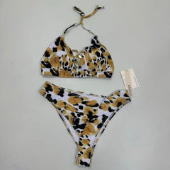 Leopard print two-piece swimming suit set