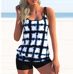 New Women Fashion Sexy Plus Size Two Piece Personality Print Camisole Swimsuit with Skirt Lady Swimming Suit Swimwear Bachwear