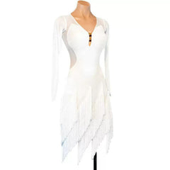 Customisable-Women's White Long Sleeve DanceWear Dance Dress Performance Wear
