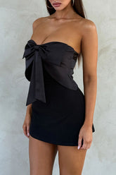 Bowknot Splicing Slim Solid Color Bodycon Tube Mini Dresses-Black