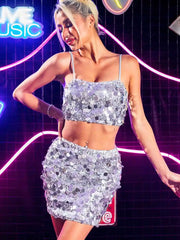New Halter Silver Sequin Top