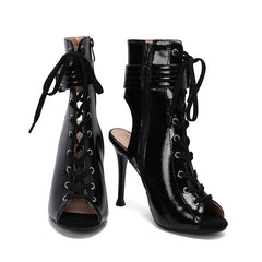 Women's 10cm Heel Rubber Sole Leatherette JazDance Shoes Open Toe Dance Heels Boots