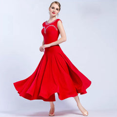 YUN Customisable-Women's Red Sleeveless DiamonDress For Ballroom Dancing standard/Smooth Dress