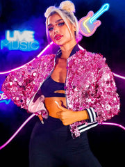 Long Sleeve Pink Sequin Jacket Top