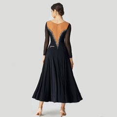 YUN Customisable-Women's Long Sleeve Round Neck DiamonWaltModern Ballroom Dance Dress