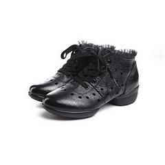 Women's Leather Hollow Out Lace-up 4cm Heel Dance Sneakers Practice Dance Shoes JazDance