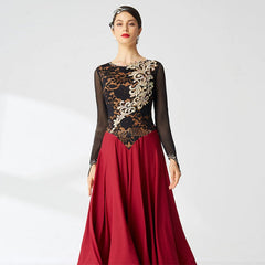 YUN Customisable-Women's Long sleeve DiamonDance Costume Dress For Ballroom Dancing standard/Smooth Dress