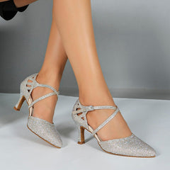 Women's Silver Pointed Toe Customized Heel Closed Toe Dance Shoes