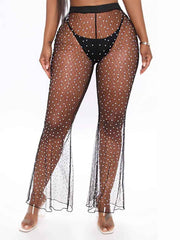 Rhinestone Mesh Cover Pants �Flare Crystal Pantsuit