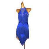 Customisable-Women's Rhinestone Tassels Rumba Latin Dance Dresses Performance Dresses