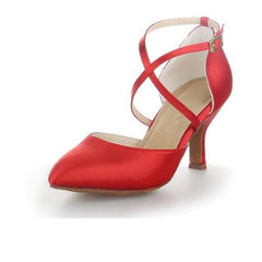 Women's Red Satin Customized Heel Ballroom Dance Shoes Modern Dance Shoes