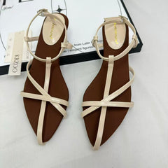 Fine ribbon pointed open-toe sandals