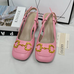 Square-toe retro soft thick-soled leather shoes