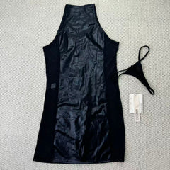 Leather trimmed bra with zipper shaping dress