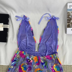 Deep V-Neck Sequined Mini Dress