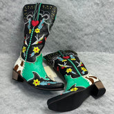 Embroidered rivet color-matched high boots