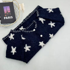 Dark blue star-patterned knitted sweater coat