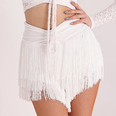 Women's White Tassel Latin Dance Srt Training Performance Srts Dance Wear