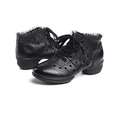 Women's Leather Hollow Out Lace-up 4cm Heel Dance Sneakers Practice Dance Shoes JazDance