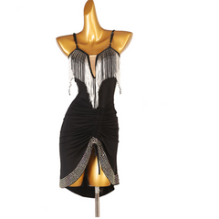 Customisable-Women's Sequin Tassel Latin Dance Dress Rumba Dance Practice Dresses Performance Dresses