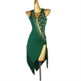 Customisable-Women's Rhinestone High Split Rumba Latin Dance Dresses Performance Dresses